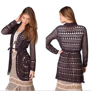 New Free People Eggplant Purple Carefree Harmony Crochet Lace Cardigan M $148